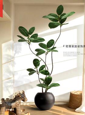 彷真绿色植物黑金刚橡皮树高端轻奢客厅摆件大型落地风假植物卧室