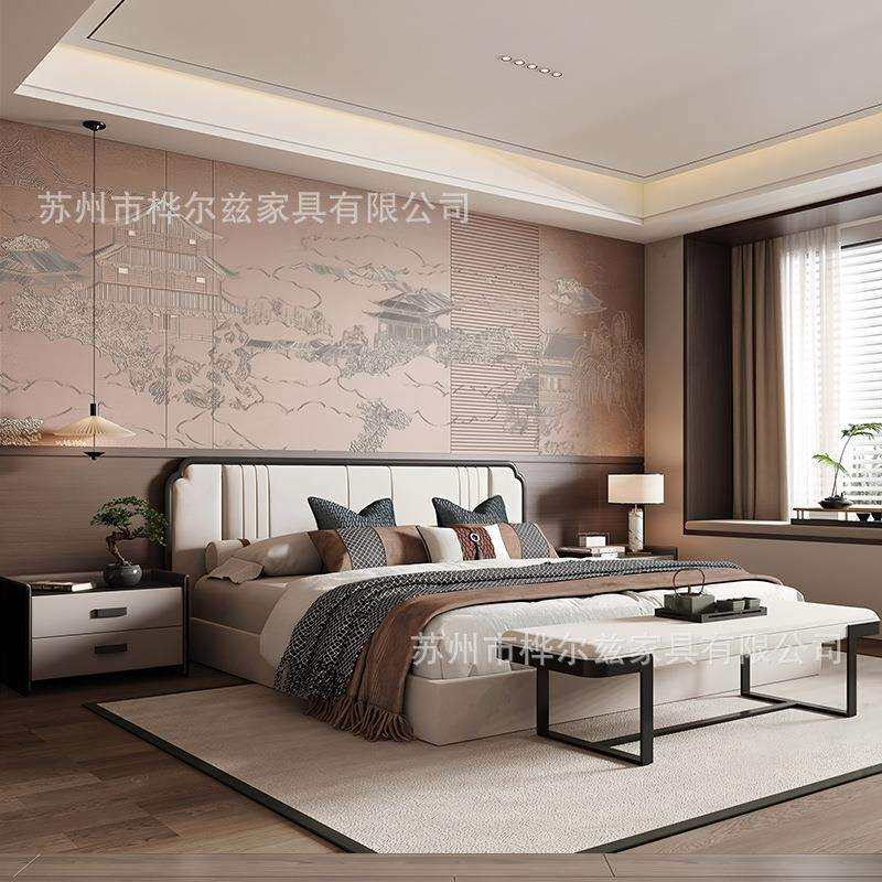 中式实木床宋新美代学主卧婚米床18卧室双人布艺大床2058高档民宿