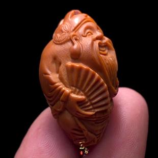 财神挂件大橄榄核雕刻单籽核雕单颗文玩手把件配饰财神爷吊坠男士