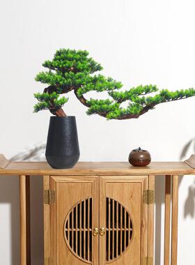 仿真迎客松盆景摆件崖柏根雕工艺品木质创意家居玄关摆件软装饰品