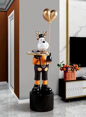 创意迎宾鹿先生大型落地摆件收纳托盘客厅家居装饰品乔迁新居礼品