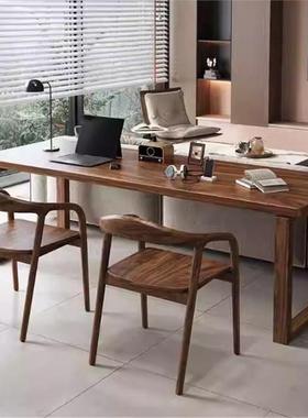胡桃木实台木书长桌家用桌GPI靠墙双人条学习写字工作式办公电脑