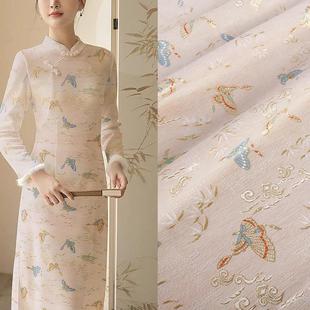 面料 国风提花藏服旗袍布料锦缎汉服服装 SR003彩蝶纷纷