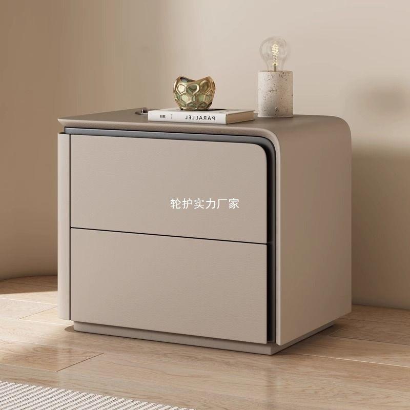 简约现代奶油实木小型皮质床头柜卧室家用新款整装储物收纳