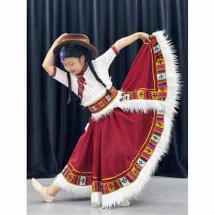 正品新服款儿童藏族舞蹈演出练习藏族舞次仁裙拉索女童考摆级舞蹈
