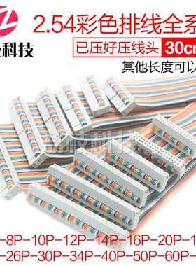 定制2.54间距彩排线FC-10/16/20/26/34/40/50/60/64P压灰白色插头