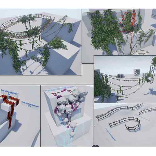 UE4UE5自适应物体表面样条生成藤蔓绳索桥Smart Spline Generator
