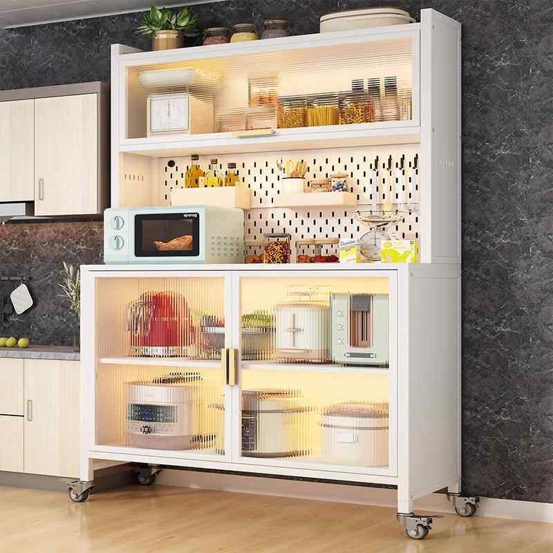 厨房置物架家用落地收纳柜餐边柜一体靠墙多功能储物柜微波炉橱柜