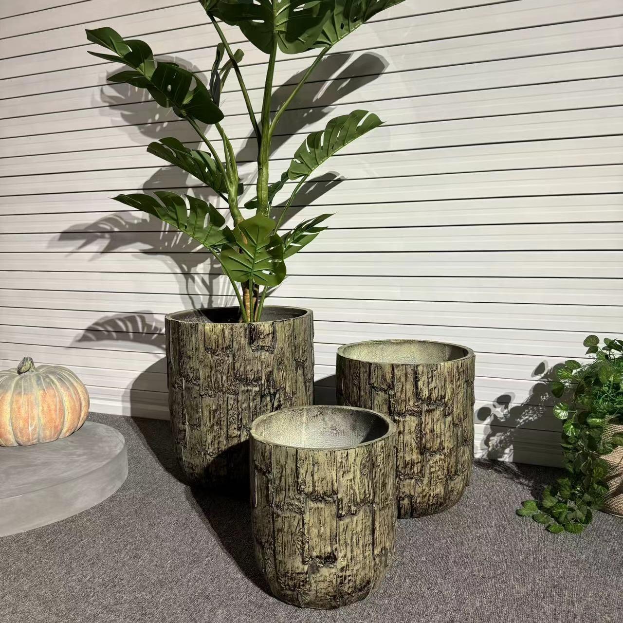 北欧复古木纹水泥大号花盆室内阳台园艺种花种树落地大口径绿植花