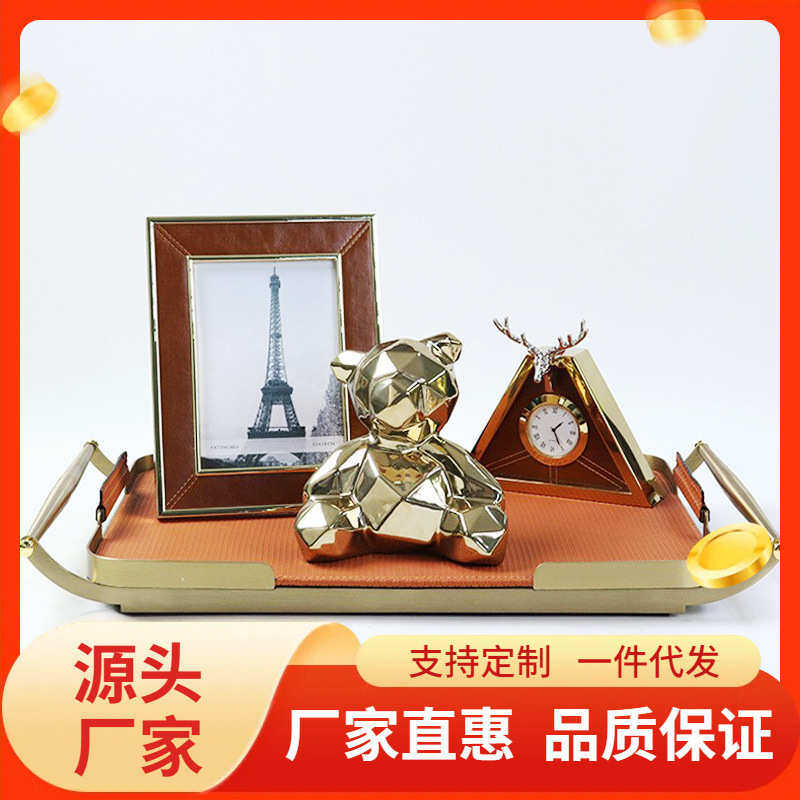 欧式复古创意照片相框走廊客厅卧室桌面摆件托盘钟表组合家居装饰