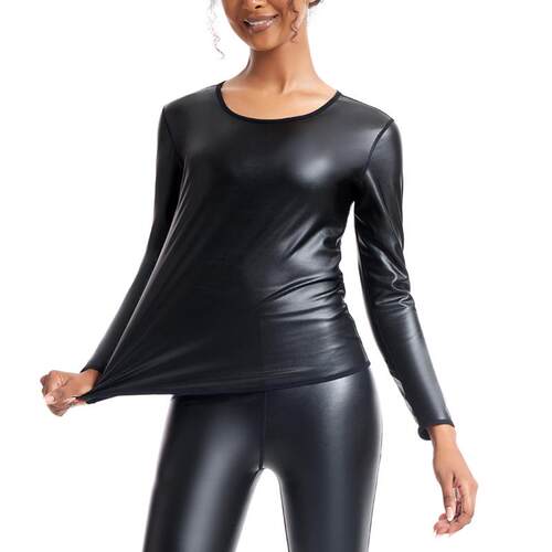 Body long sleeved yoga base leather jacket with a cinching