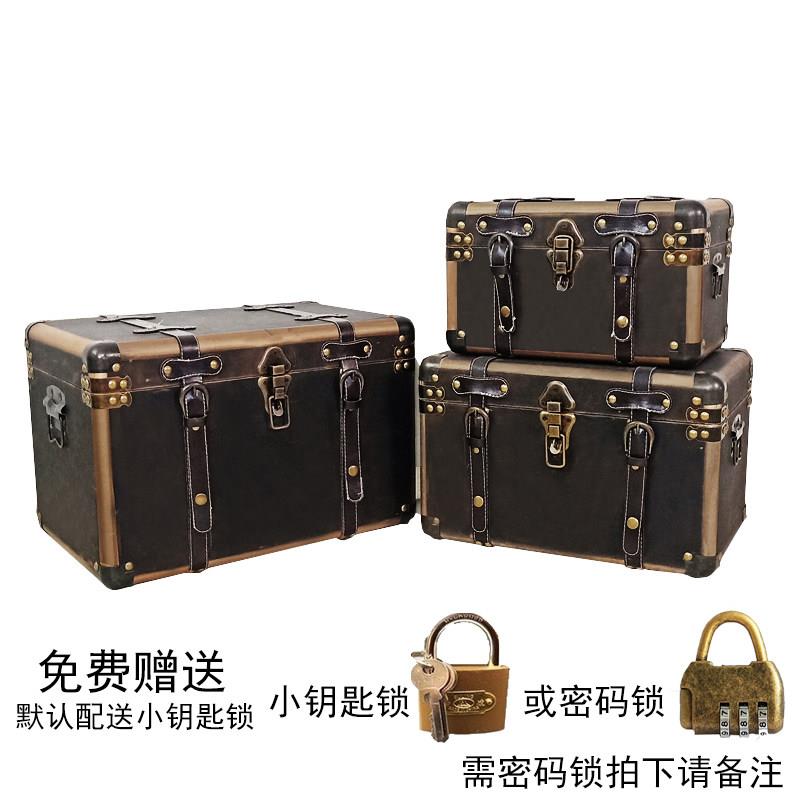 欧式覆古木箱带锁实木质摄影道具收纳盒储物整理大箱子储物百宝箱