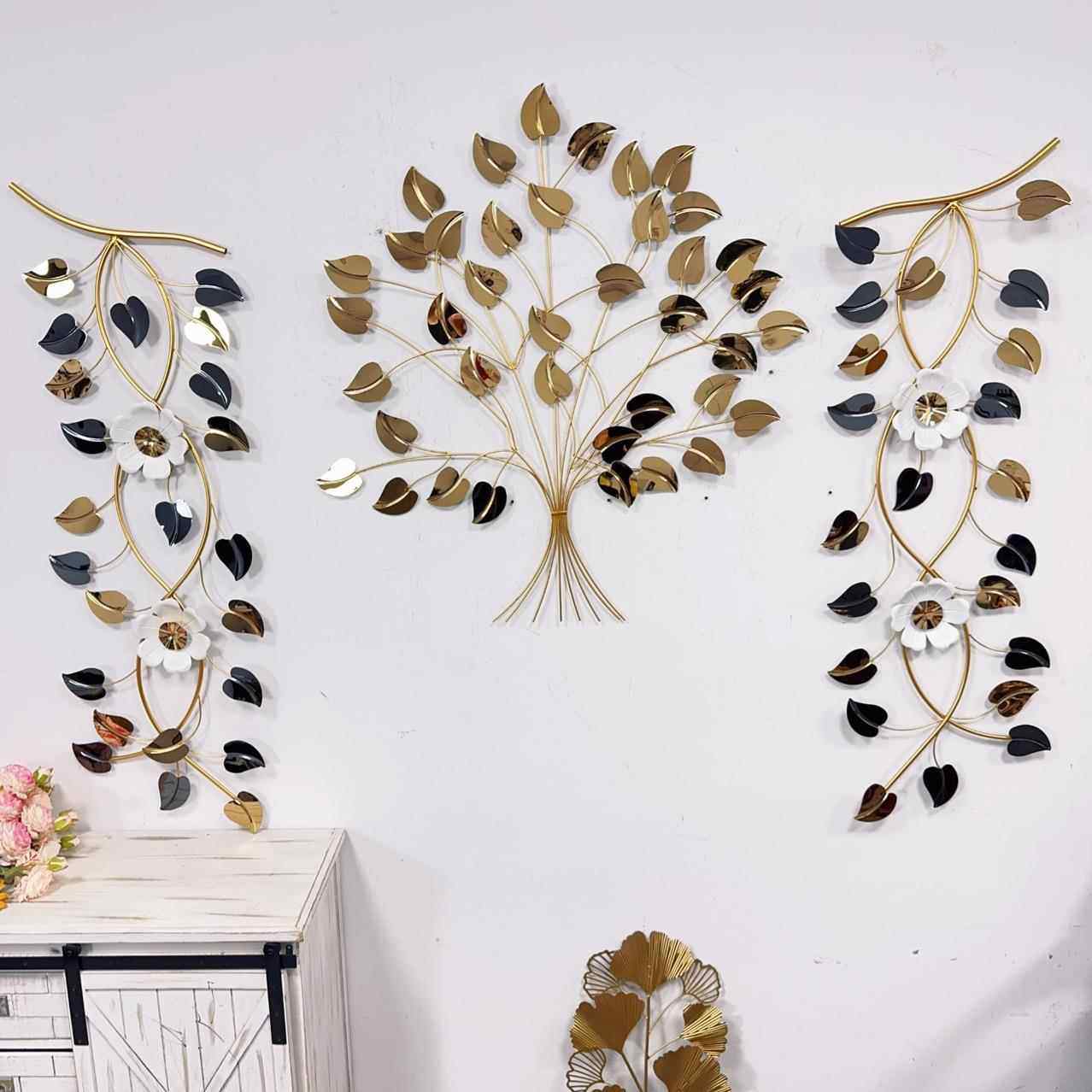 铁轻奢金属立体金花朵壁挂墙饰室钛金树钟客厅卧电视墙面挂饰钛大