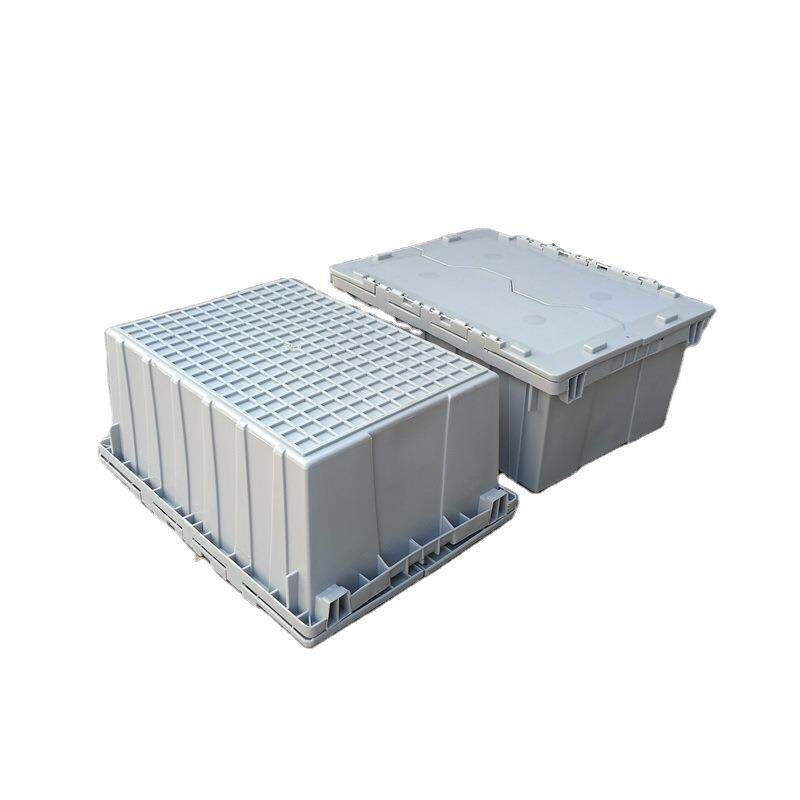 供应海南/海口塑胶物流箱 工业周转大号带盖套叠塑料箱 连盖斜插