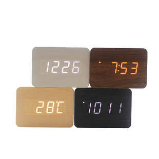 充电款 创意款 LED钟声控数字电子钟 厂家批发 闹钟 智能充电木头钟