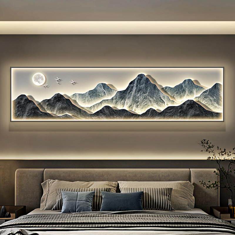 现代轻奢卧室装饰画 画背有靠山床头挂画 画山水画 画高级感主卧