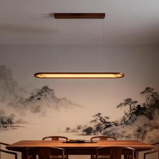 宋代美学餐厅灯复古胡桃木纹一字长条吧台禅意墨竹茶室吊灯 新中式