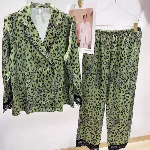 睡衣薄款女款春秋季冰豹纹轻奢时尚长袖长裤家居服两件套1005d