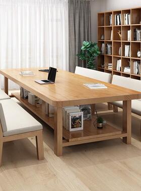 现代简约实木办公桌工作台 多人洽谈会议桌办公室多人置物书桌
