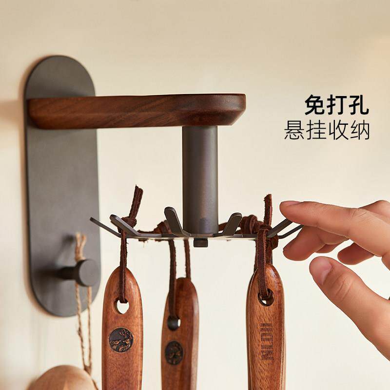 厨房多功能旋转架八墙上KHF免打孔子铲子置物架壁挂式爪鱼勺挂挂