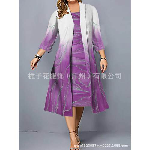 Large size women's two dresses season gradient floral leaf