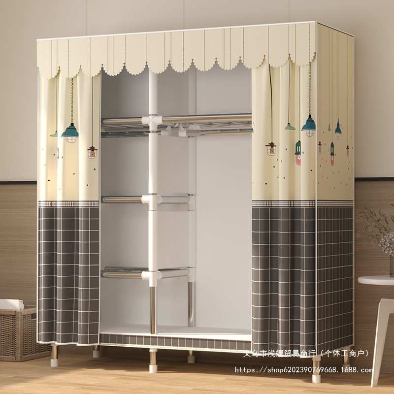 简易衣柜家用卧室出租房用收纳柜子组装全钢架结实耐用布衣柜衣橱
