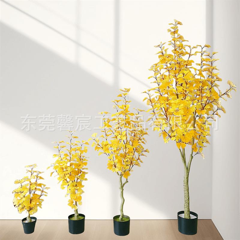 仿真银杏树白果树室内橱窗造景绿植装饰田园风格