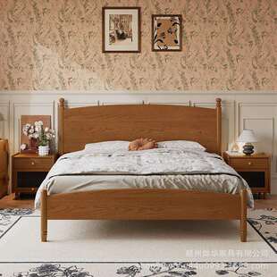 中古风全实木床原木橡木床原木风1米8双人主卧大床气压箱体储物床