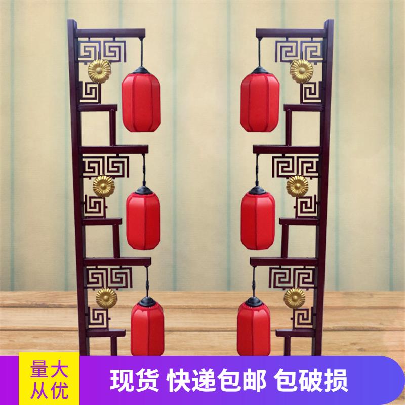 中式婚礼三联灯笼 红色拱门布置 汉唐宫灯舞台装饰