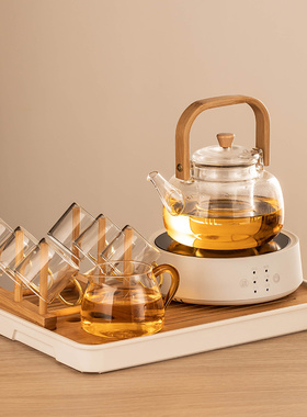 白色电陶炉茶具套装智能电陶炉煮茶器901ml1l容量耐热玻璃茶具日