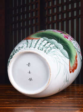 2024陶瓷花瓶名人手绘荷花大号冬瓜瓶家居陶瓷摆件工艺装饰品批发