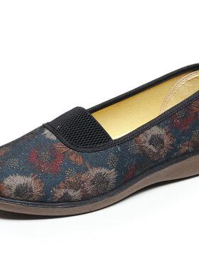 正品春秋老妪老北京布鞋浅口传统口奶鞋黑色单身妈~妈鞋大码33方