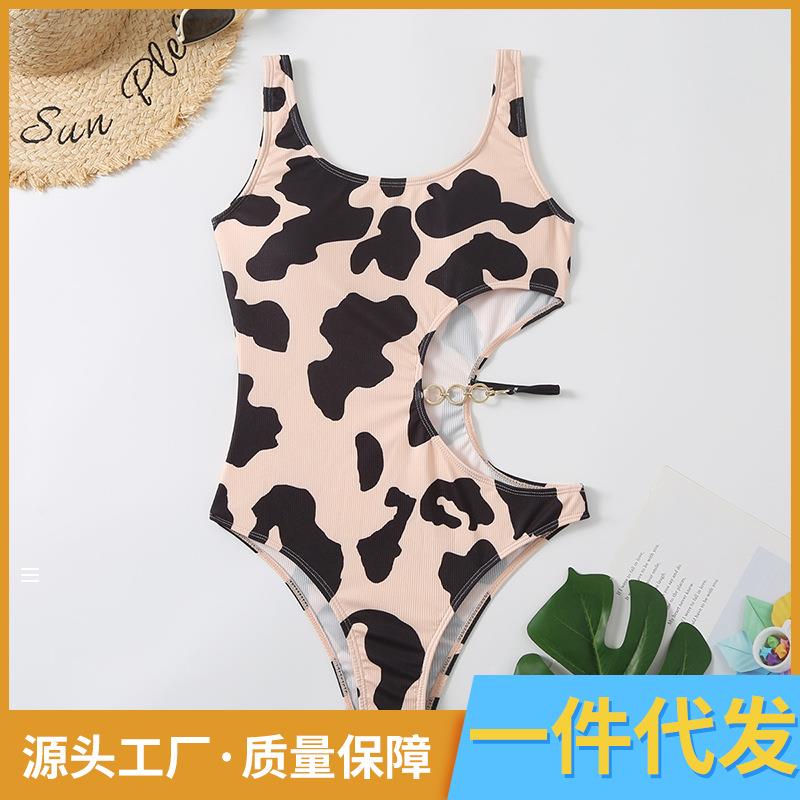 Swimsuit Sexy Bikini One-Piece Hollow Cow Pattern Women