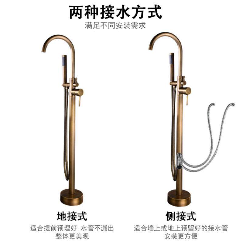 新款直销欧式仿古铜落地浴缸龙头套装缸边独立墙接式木桶盆冷热水