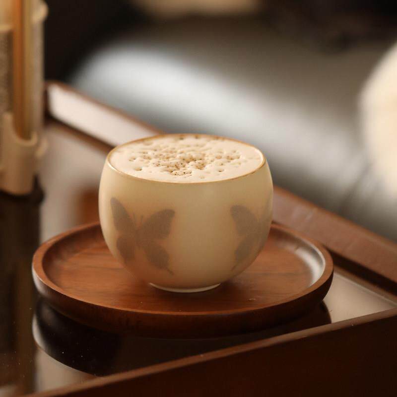 旷野集手作 蝴蝶蛋形手握杯子景德镇哑光陶瓷蛋杯拉花精致咖啡杯