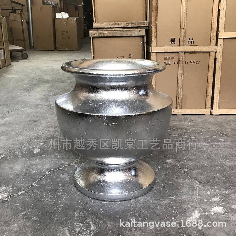 出口款金箔色玻璃钢落地花瓶 酒店公司前 台家居客厅婚庆花艺摆设