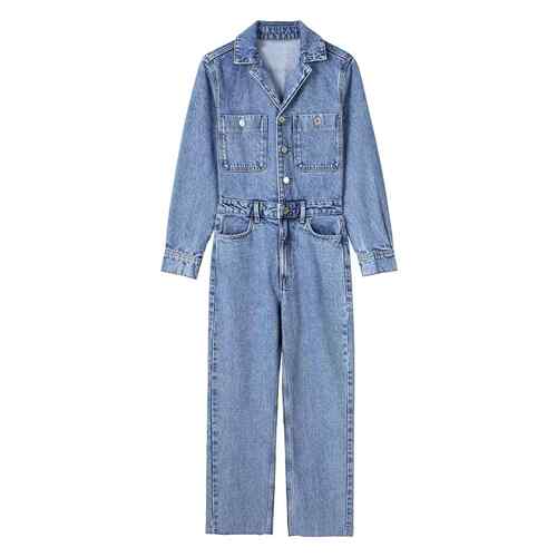 Long sleeved blue denim jumpsuit women's jumpsuit pants