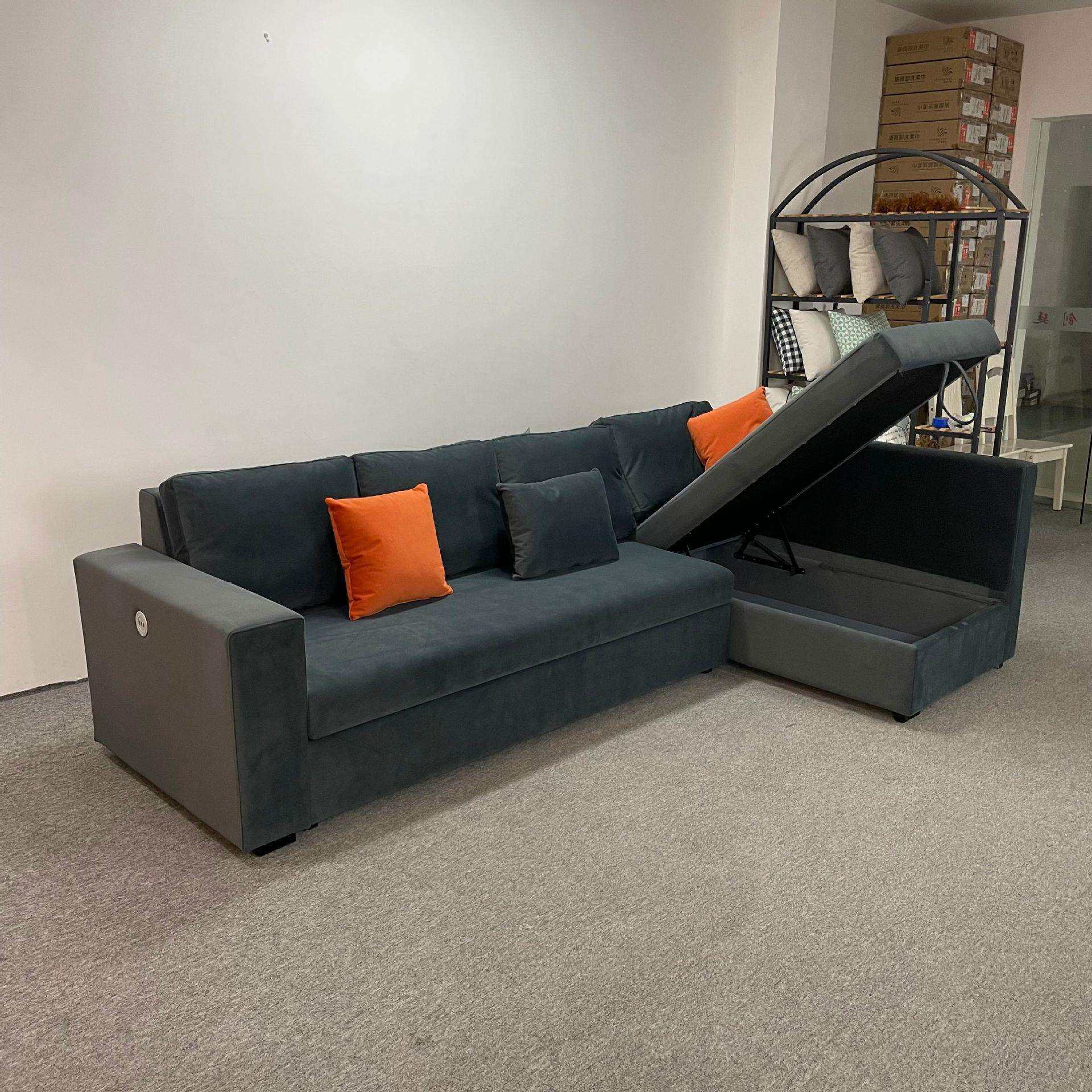 贵妃沙发床 多功能客厅储物转角布艺款简约沙发小床两用可折叠