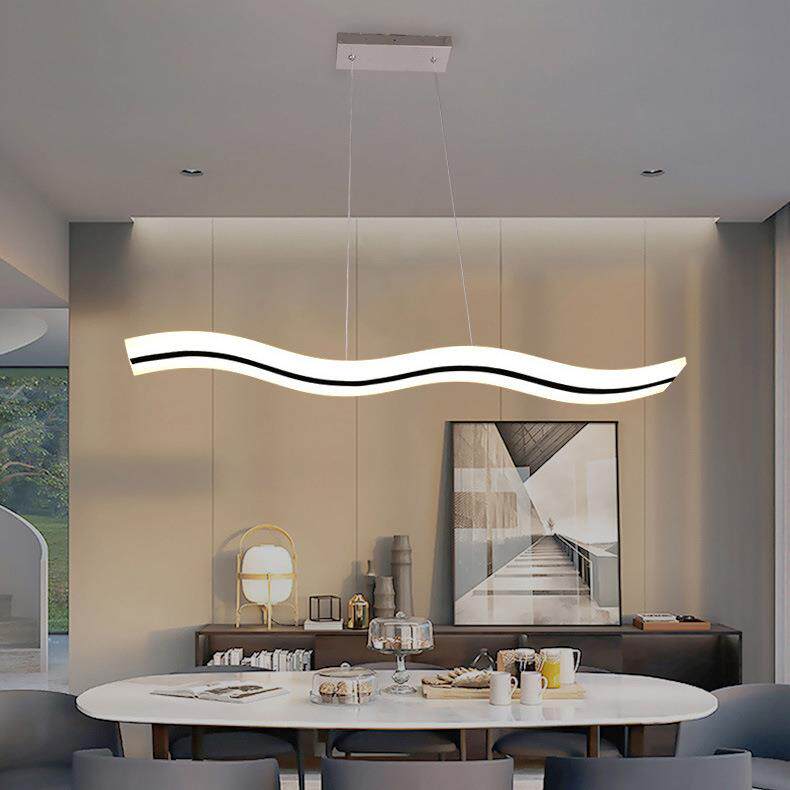 跨境货源简约led餐厅时尚S形曲线创意餐吸顶长形亚克力吧台吊灯