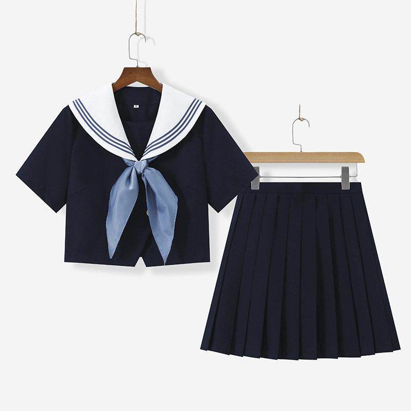 黑身白领蓝三本水手服JK制服女学生服校服班服学院风中学生毕业服