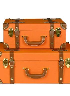 橙色皮革手提收纳箱家居软装样板间装饰品服装店直播间装饰道具箱