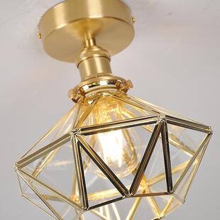 美式乡村全铜玻XD2028璃吸顶灯简约个台卧室阳过性道吸灯顶灯灯饰