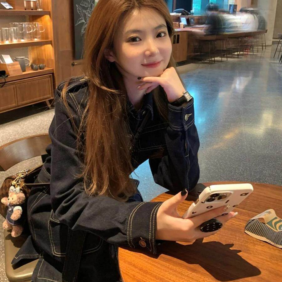 韩国2026秋新款深蓝色港风复古牛仔连衣裙女小个子收腰显瘦短裙子