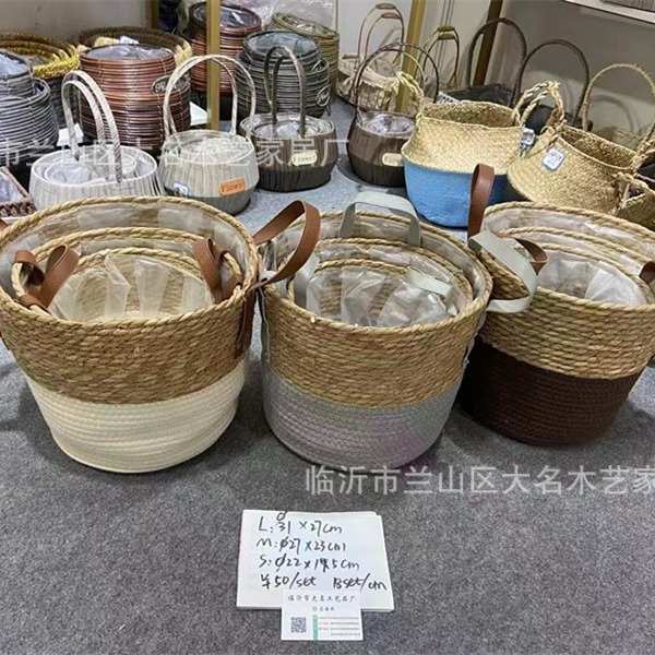 批发柳编草编花篮藤编篮壁挂花盆编织手提花篮吊兰盆田园家居摆件