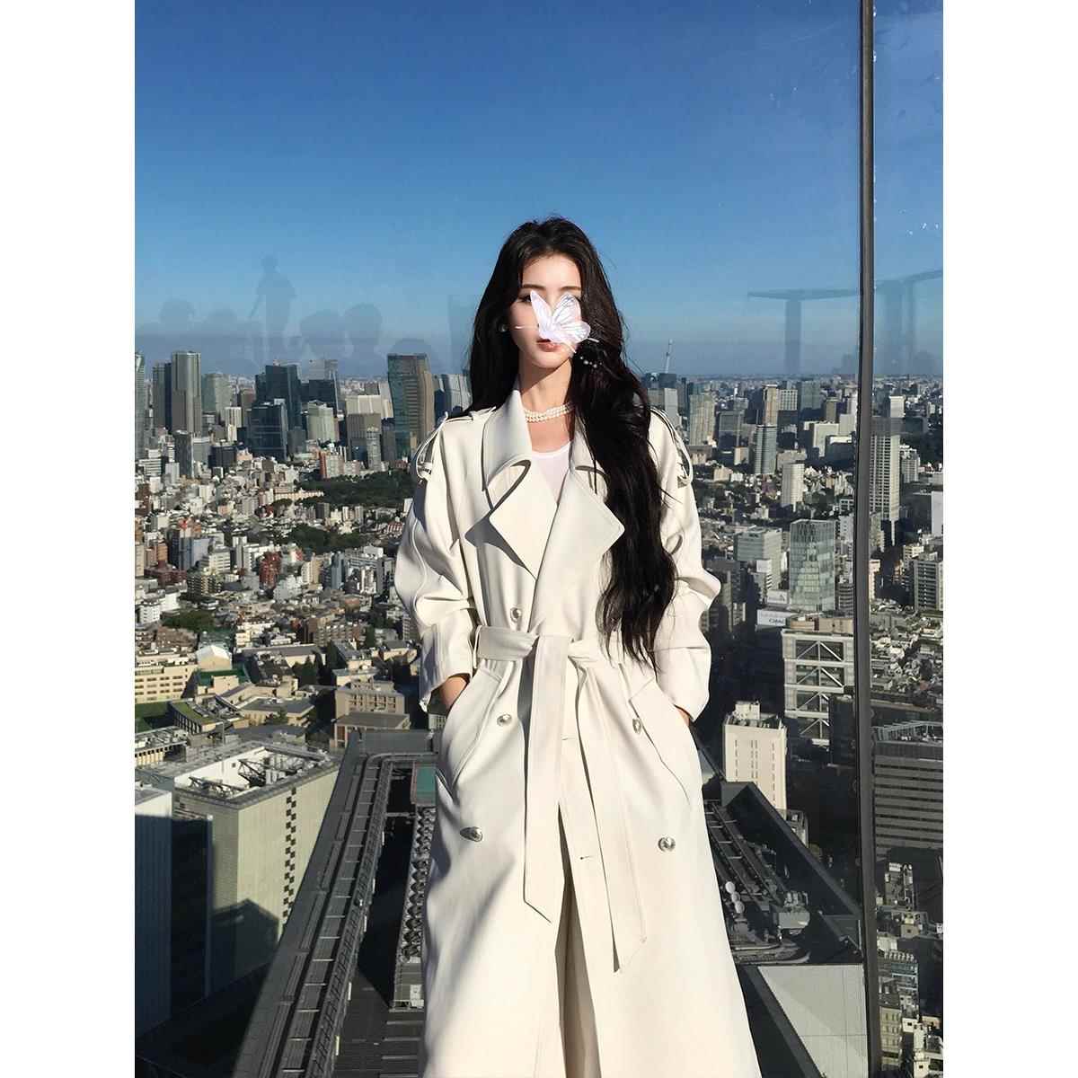 巨好看米白色风衣外套女2025秋季新款韩系高级感小个子中长款大衣