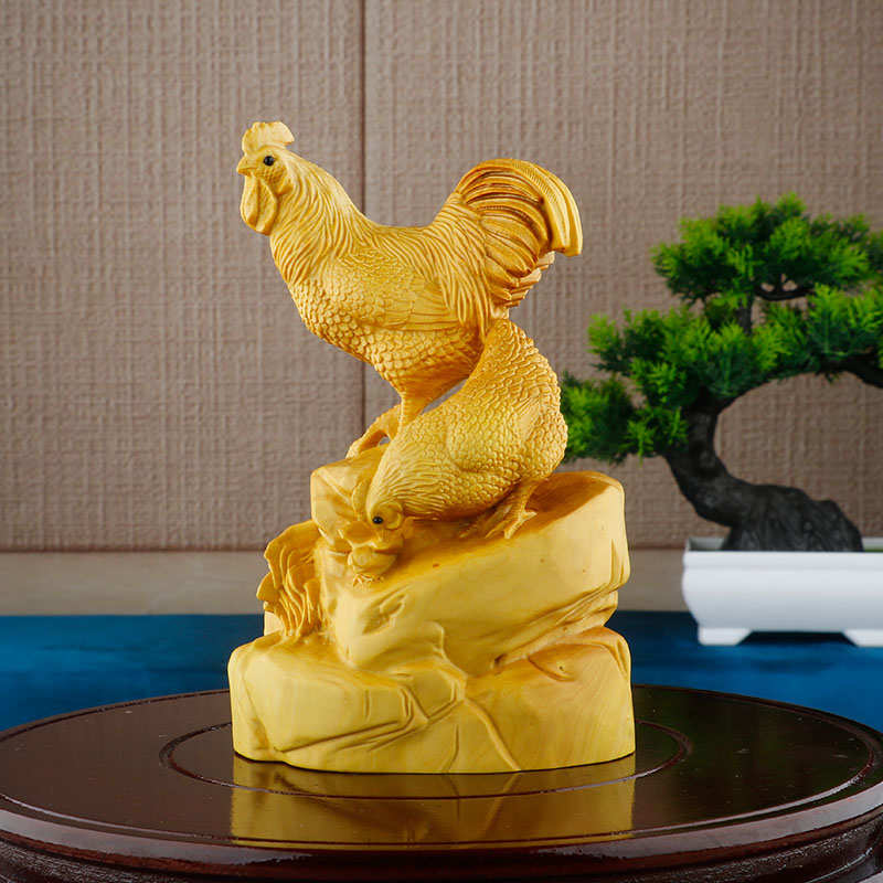 小叶黄杨木雕刻工艺品家居装饰实木动物生肖鸡摆件大吉大利收藏品