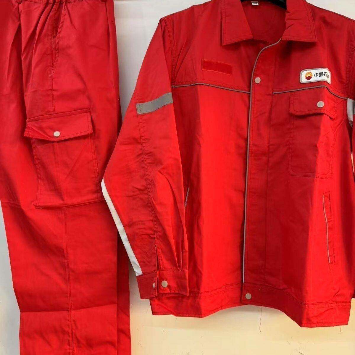 中国石油红色薄款涤棉防静电长袖套装安全服工作服舒适耐磨耐穿