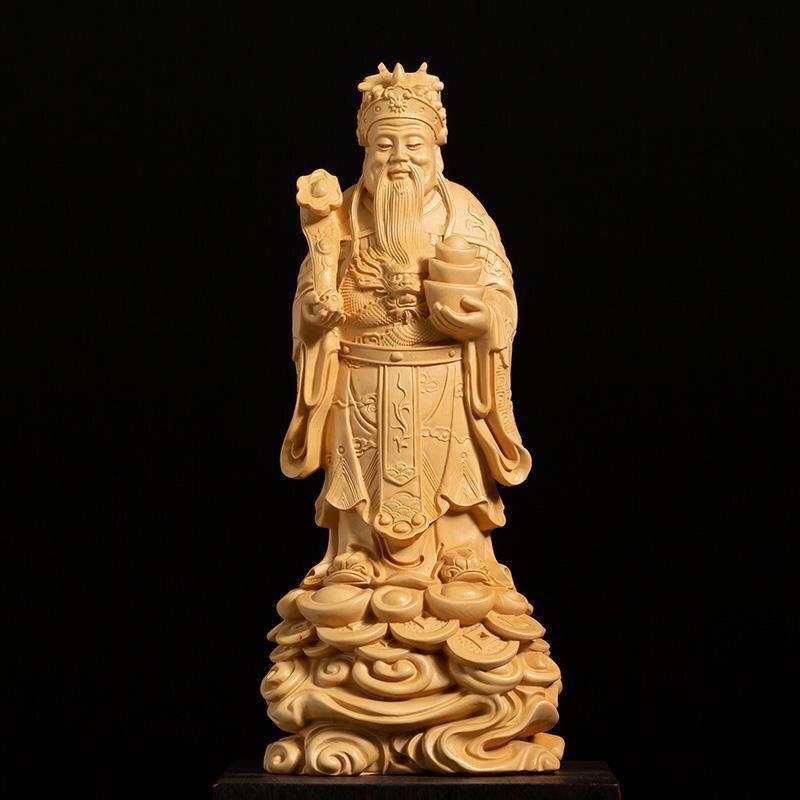 崖柏财神爷摆件木质工艺品创意家居摆饰实木雕刻财神爷摆件