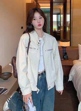 LEADINGLADY 韩国白色工装外套女2026春秋新款短款小个子夹克
