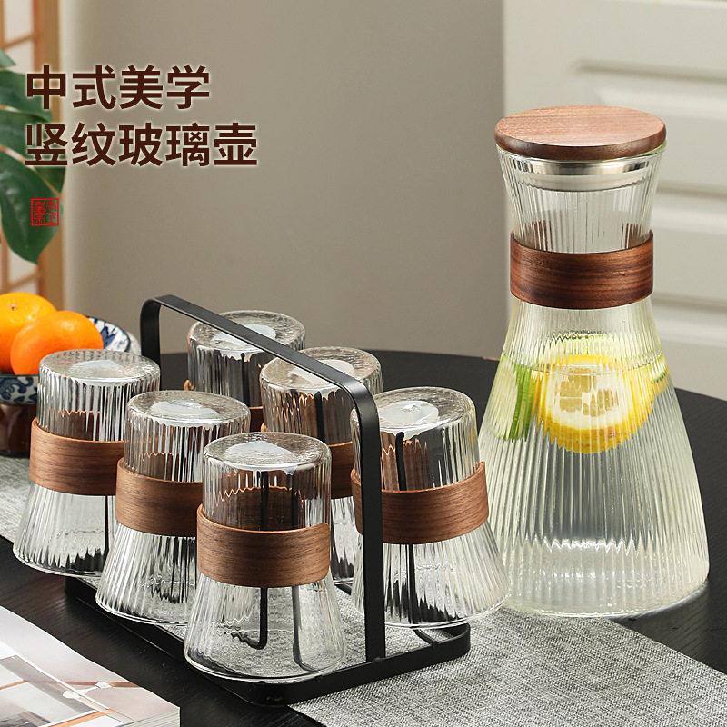 北欧风水杯套装高硼硅玻璃杯子束腰杯具一套高颜值水壶耐高温防爆